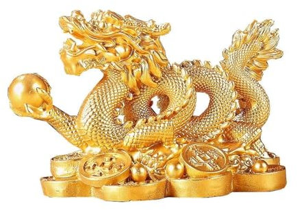 HIAME Statue de dragon chinois pour décoration de la maison et du bureau, cadeau porte-bonheur pour l'année du dragon chinois 2024, Feng Shui, attirant la richesse, décoration d'intérieur, sculpture