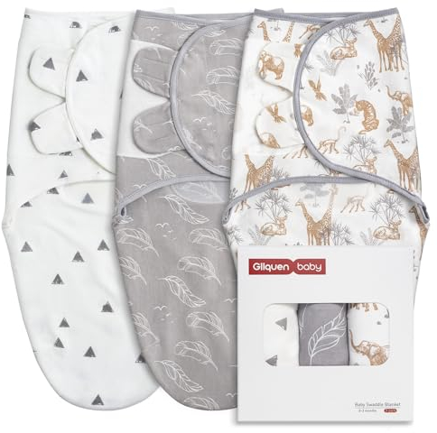 GLLQUEN BABY Swaddles Pucksack Baby 0-3 Monate,100% Bio-Baumwolle Baby Schlafsäcke für Neugeborene,Oeko-tex100 Schlafsack für Kleinkinder,Unisex 3er Pack Wickel