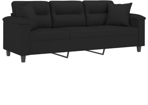 vidaXL 3-Sitzer-Sofa mit Kissen Schwarz 180 cm Mikrofasergewebe