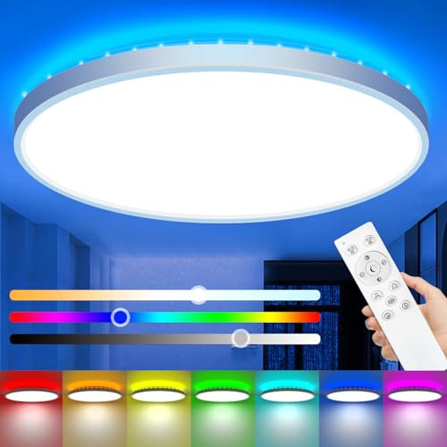 zemty 36 W 3600 LM RGB Bathroom Lights Ceiling with Remote Control, [Timer & Memory] 38 CM LED Ceiling Light Dimmable, IP54 Waterproof Colour Changing Round Ceiling Light for Bedroom Living Room