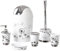 Qualiware Bathroom Accessory Set 6 Pieces Luxury Modern Vanity Bath Accessories Bath Set Toilet Brush with Holder, Soap Dish, Lotion Dispenser, Toothbrush Holder, Tumbler, Trash Bin (Dandelion)