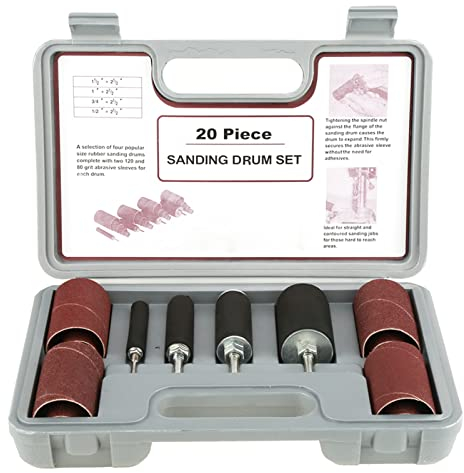 Juego de Tambor de Lijado de Husillo de 20 Piezas para Taladradora con Estuche de Almacenamiento, Lijadoras de Tambor de Goma para Carpintería, Incluye Vástagos de 1/4 y 1/8 de