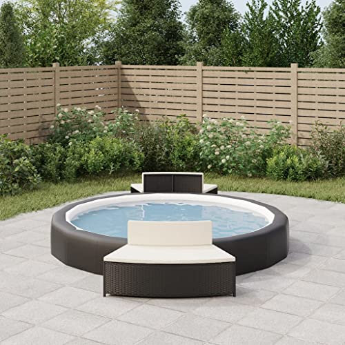 ZEYUAN Bänke mit Auflagen 2 STK. Schwarz PolyRattan, Pool Bänken, Gartenbänke, Sitzbank Outdoor, Outdoor Deko Wetterfest - 362262