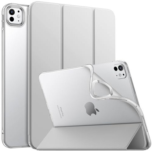 MoKo Hülle Kompatibel mit iPad Pro 11 Zoll M4 2024 (5. Gen), TPU Transluzent Matt Rückseite Cover mit Auto Schlaf/Aufwach, Schutzhülle mit Ständer, Silber