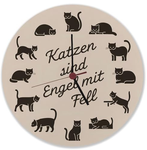 speecheese Katzen sind Engel mit Fell Wanduhr mit minimalistischen künstlerischen Abbildungen von schlafenden sitzenden und liegenden Katzen perfekt für Katzenliebhaber