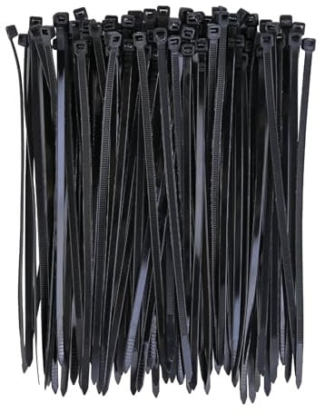 Set di 100 fascette stringicavo nero, 200 mm x 4,8 mm, resistenti ai raggi UV, autobloccanti per giardino, officina, gestione dei cavi, per lavori di giardinaggio, casa, ufficio