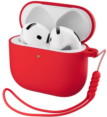 ORNARTO für AirPods 4 Hülle 2024, Schützende Flüssig Silikon Hülle für AirPods 4 2024 Hybrid Skin Front LED Sichtbar Silikon Hülle - Rot