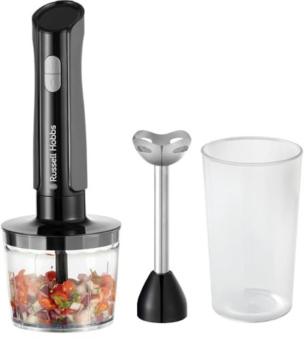 Russell Hobbs Mixeur plongeant [3en1: mixeur/hachoir/fouet] blender (Idéal pour aliments pour bébés, smoothie, purée, soupe, 2 vitesses+fonction pulse, lames acier inox, sans BPA) Anthracite 27141-56