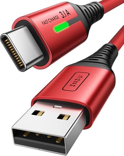 INIU Cavo USB C da 2 m, rosso tipo C 3,1 A, cavo di ricarica USB a USB C, cavo di ricarica veloce, in nylon, cavo di ricarica USB-C lungo, per iPhone 16, 15 Pro, Samsung Galaxy S21, S20, S10, Google