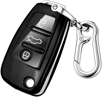 FT FUNTOR Schlüssel Hülle für Audi,3 Transparente Tasten mit Schlüsselanhänger TPU Autoschlüssel Hülle,Passen für Audi A1 A3 A4 A6 A8 Quattro Q2 Q3 Q7 R8 RS3 RS6 S3 S6 TT TTS (D-Schwarz)