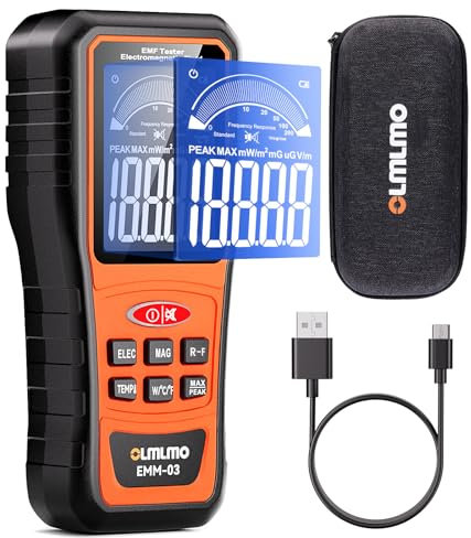 EMF-Messgerät 4 in1, Temperaturfeld,Elektrisches Feld, Hochfrequenzfeld, Magnetfeldstärkemessgerät, Wiederaufladbarer Strahlungsdetektor zur Temperaturmessung,5-g-Mobilfunkmast,WiFi-Signaldetektor