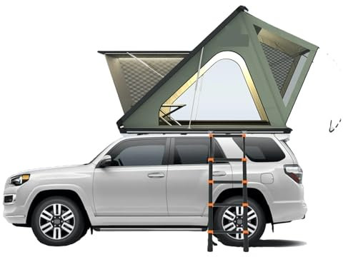 Camping Aluminium 4 Personen Dachzelt, Dreieck Auto Dachzelt Clamshell Schwarz Grau Hartschale Dachzelt