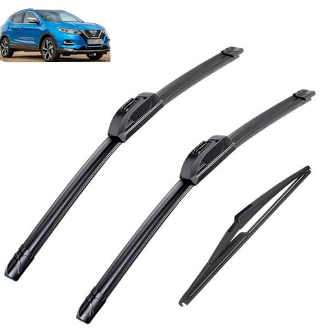 Scheibenwischer-Set vorne und hinten, kompatibel mit Nissan Qashqai J11 2013–2020, 2014, 2015, beschichtetes Scheibenwischerblatt, 26+17+12(Left hand drive)
