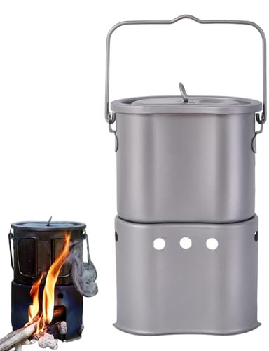 Lunaobrik Hornillo de camping, estufa de camping con olla | Hornillo de cocina de camping al aire libre | Hornillo de cocina para viajeros con mochila y saco de dormir con asa para el