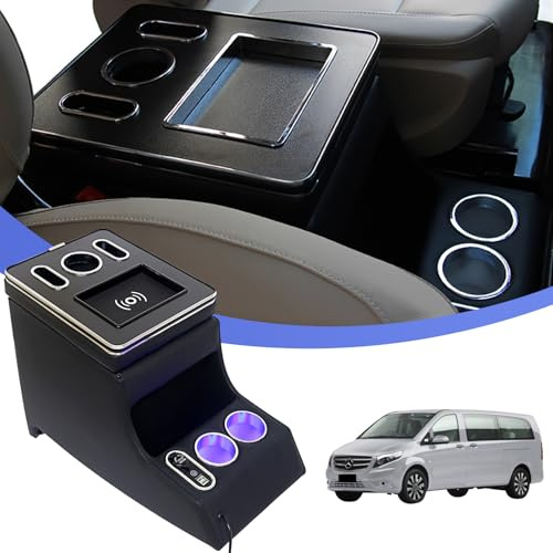 Consola centrale con vano portaoggetti e bracciolo per auto, con ricarica wireless, per Mercedes Benz Vito W447 2014-2025 (01, nero)