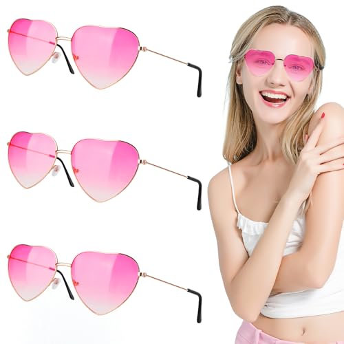 TOPBELIEF 3 Paar Retro Kostümbrille Herz-Sonnenbrille Partybrille Rosa Hippies Sonnenbrillen, Herzbrille
