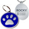Chapa de Identificación Personalizada para Perros y Gatos – Placa Grabada de Acero Inoxidable con Nombre y Teléfono – Ideal para Mascotas Pequeñas, Medianas y Grandes (Redondo pata azul 37 cm)