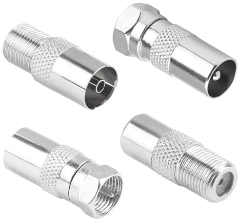 Novstuf 4 Pcs F Type to Coax Adapter Kit, TV Aerial Connector Adaptor for Cable Lead, Satellite Receiver, Antenna Cables, Router, Modem, Audio/Video Equipment