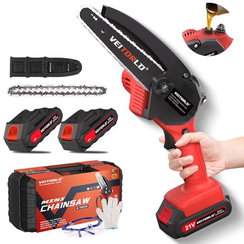 Akku Kettensäge, 6 Zoll Mini Kettensäge mit 1000W Bürstenloser Motor und 4000mAh Akkus, Automatisches Ölsystem Astsäge, Kleine Handkettensäge für Gartenscheren Astschere Holzschneidenz