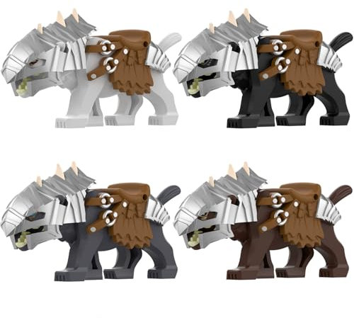 DrmBeyd Lord of Rings MOC Wolf Bausteine Bausatz, 4 Mittelalterliches Wolfsreittier Modell für Minifiguren, Kompatibel mit Major Brands, Geschenk für Filmfans