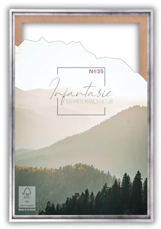 Infantasie 'N°35' Schattenfugenrahmen für 60x80 cm Keilrahmen | Silber | MDF-Holz Bilderrahmen für Keilrahmen Leinwände inkl. Aufhänger und Montagematerial