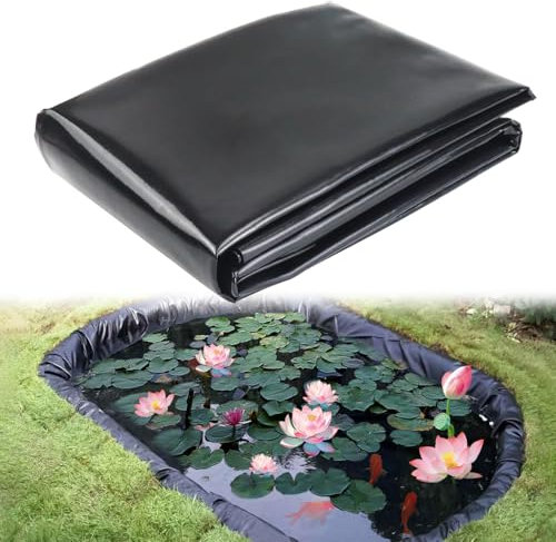 Qcdou Lona para Estanque, 2 m x 2 m Lona Negra, PVC Revestimiento de Estanque, Lona Impermeable Exterior, Estanque Jardin, para Estanques de Peces, Piscinas con Cascada, Fuentes