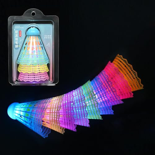 Renopfect 9 Stück Federball Leuchtend, Badminton Bälle Mit Licht, Badmintonbälle Led Nylon Sport Badmintonn, Badmintons Federbälle Für Nacht, Hochelastisches Badminto-n Für Gartenspiele, Outdoor Sport