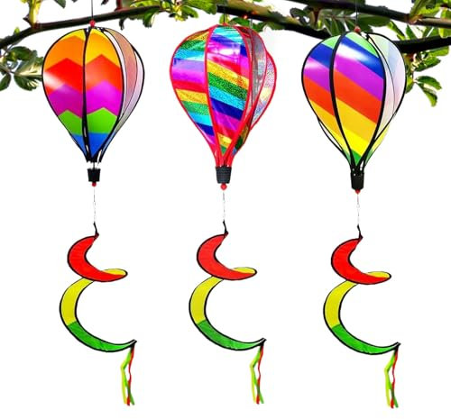 Girouette Décorative Montgolfière - 3X Girouettes Montgolfière | Décoration Extérieure pour Jardin, Clôture, Arbre et Intérieur - Idéale pour Anniversaires, Mariages, Camping et