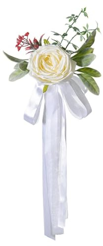 Hochzeit Stuhl Dekoration Blumen Gang-Dekorationen, Bank, Kirchenbänke, Schleifen für Party, Stuhldekoration mit Künstlichen Blumen, Eukalyptus und Bändern (Weiß,45x18CM)