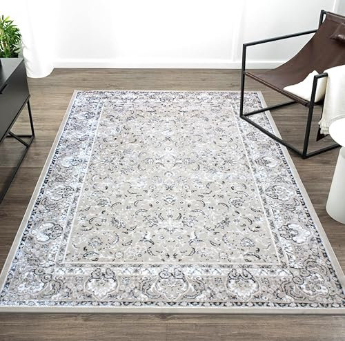 Traditioneller türkischer Teppich, 20,3 x 25,4 cm, Cremebeige mit silberfarbenem Glanz, persisches Vintage-Blumenmuster – weicher, strapazierfähiger Teppich für Wohnzimmer, Schlafzimmer, Kinderzimmer