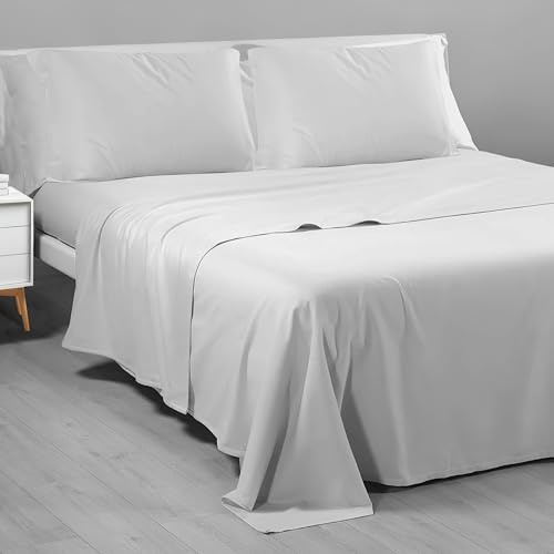 Riad Arredo Unifarbenes Bettwäsche-Set aus 100 % italienischer Baumwolle, weich, Perkal, zarte Handarbeit, hergestellt in Italien (Eis, Französisch)