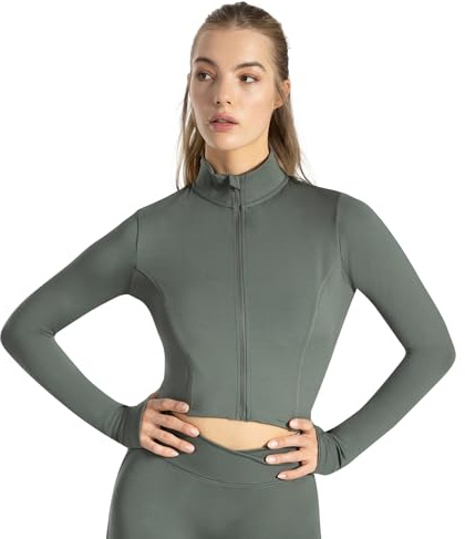 SMILODOX Crop Jacke Damen Nilai, figurbetonte Sportjacke mit Stehkragen, Frontzipper & Daumenlöchern, Funktionsjacke, ideal für Alltag, Training, Athleisure, Fitness, Yoga & moderne Activewear