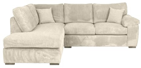 Bliss Furniture's Jumbo Cord Elegant L Shape 4-Seater Left-Hand Corner Sofa Set: Your Comfort Haven in the Living Room (Cream, Left Hand Corner)