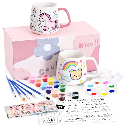 Joymaking Keramik Bemalen Set Tassen zum Bemalen für Erwachsene Kreativ Geschenk Tassen, Farben, Pinsel und Aufkleber für Tasse Keramik Kreativ Set, 2er Set-1
