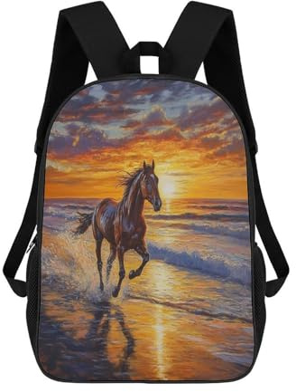 QPIRINMEX Pferd -Rucksack Mit Pferd, Kinderrucksack, Schüler-Schultasche, Büchertasche, Rucksack, 3D-gedruckt, Für Jungen Und Mädchen