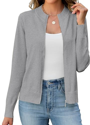 Enqoole Strickjacke Damen Kurz Langarm Reissverschluss Pullover Cardigan | Leichte Trachtenjacke mit Stehkragen, Baumwolle, Weiches Material, Eleganter & Vielseitiger, Geeignet für Büro und Freizeit