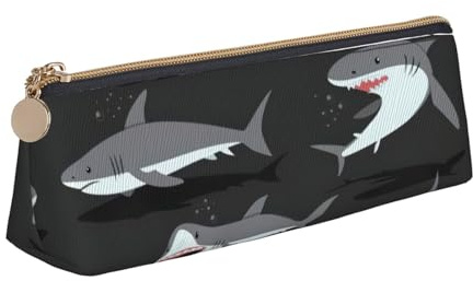 Uusnwaa Federmäppchen aus Leder mit Haifisch-Aufdruck, Federmäppchen mit Reißverschluss, Kosmetik-Organizer-Tasche für Schule, Büro, Damen, Herren