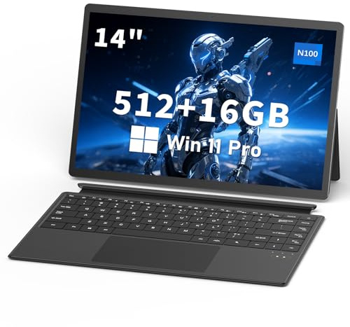 FUNYET Portátil 2 en 1, Sistema Win 11 de 14 Pulgadas Laptop, con procesador N100, 16 GB de RAM + 512 GB de SSD Notebook, Teclado retroiluminado, Pantalla táctil y Puerto Tipo C 2in1 Laptop