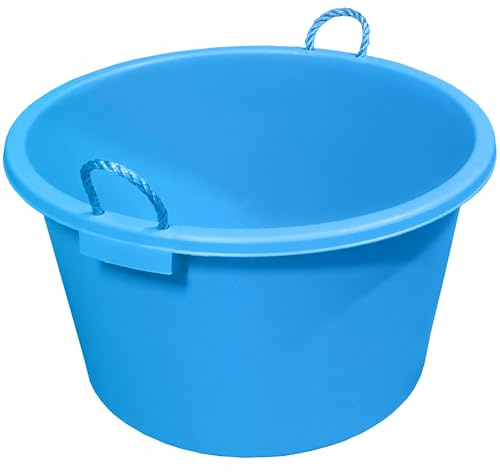 Large Tub with Rope Handles Plaster Mixing Cement Muck Water Storage Bucket Stable Storage Tub - 70L (Light Blue)