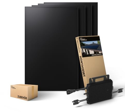 Kleines Kraftwerk 1920W Balkonkraftwerk Komplettset Ziegeldach-Halterung – 0% VAT für Privatkunden – 800W Wechselrichter WiFi & Bluetooth, 4× 480W bifaziale Solarmodule, 10 m Kabel – Solaranlage