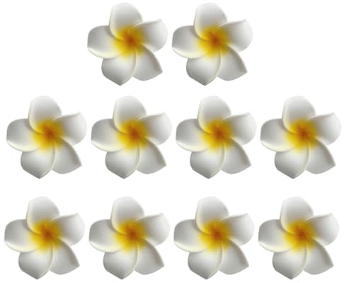 FUTUREORYY 10 Stück Hawaii Blumen Haarspangen 7cm Zarte EVA Haarnadeln im Hawaii Stil Gelber Frangipani Kopfschmuck für Sommer Strand Party