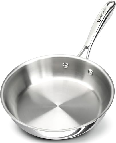 MICHELANGELO 20cm Small Stainless Steel Frying Pan, Tri-Ply, Induction | No Coating, 304 Stainless Steel Interior, Aluminium Core, Induction Ready, Dishwasher Safe And Oven Safe To 315°C