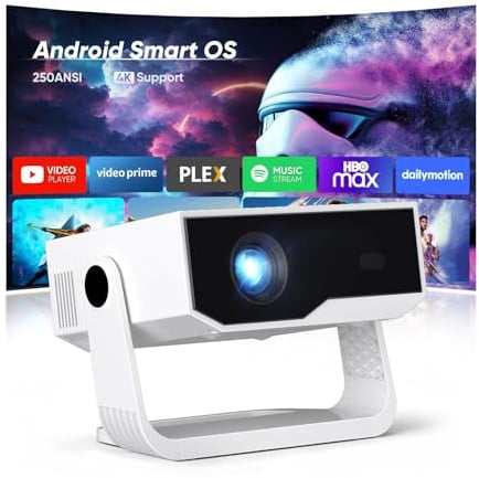 ZDK 2026 Upgrade Mini Beamer Integrierte Apps, Android 14, unterstützt 4K 1080P, Trapezkorrektur, WLAN&BT Beamer 4K Heimkino, Projektor Tragbarer mit um 270° drehbarem Ständer, Kompatibel Laptop/Handy