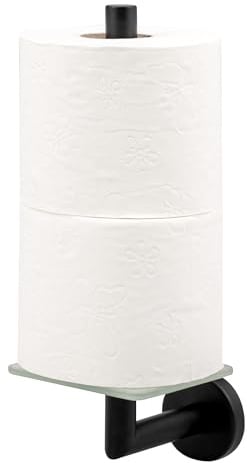 bremermann Bad-Serie Piazza Black - Toilettenpapierhalter mit Glasboden, Ersatzrollenhalter für 2 Toilettenpapierrollen, WC-Rollenhalter, aus satiniertem Glas und Edelstahl matt schwarz