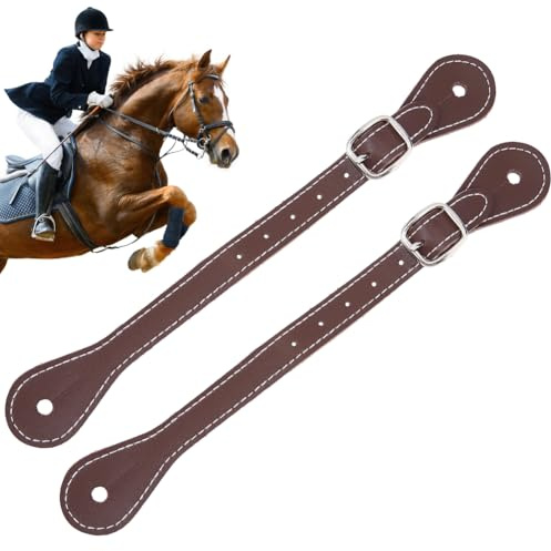 CALFOVERA 2PCS 22.5cm Genuine Leather Double Ply Reinforced Stitching Stirrup Straps Adjustable Stability Cowhide Leather Equestrian English Spur Straps with Buckle for Saddles Horse Riding(Brown)