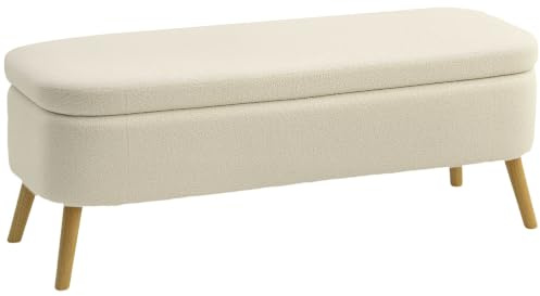 HOMCOM Sitzbank mit Stauraum Polsterbank Holzbeine 120x42x45 cm Beige | Teddy-Fleece-Optik, Truhenbank Sitztruhe, Bettbank, Wohnzimmer, Schlafzimmer, Flur