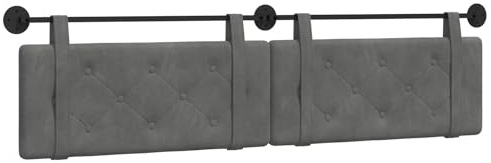 vidaXL Hängevorderseite Wandmontiert Dunkelgrau 210 x 55 x 5 cm Samt, Moderner rechteckiger Wand-Headboard aus Samt, bezogen mit Bändern, Knopfsteppung für entspannende Schlafzimmer-Deko