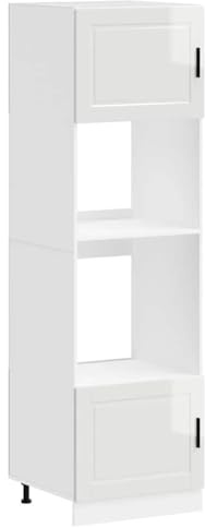 HETFTJN Lot de 2 armoires encastrables pour cuisinière, 60 x 57 x 207 cm, blanc brillant, hauteur réglable, pour cuisine, four, micro-ondes