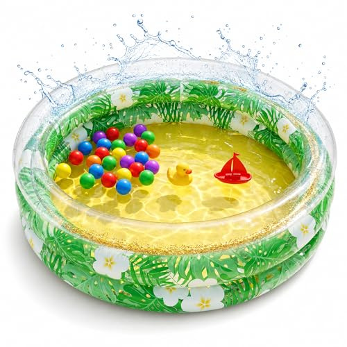SilverChry Aufblasbares Planschbecken Baby, 90x25 cm Kleiner Pool für Kinder mit Blumen-Paillettenmuster – inkl. Luftpumpe, ideal für Garten, Balkon, Strand & Bad