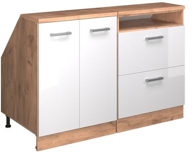 Vicco Küchenschrank für Dachschrägen R-Line, Weiß Hochglanz, 120 cm 2er Set Schrankkorpuss 60 cm Tiefe, geeignet für schräge Wände und Variable Küchenmontage
